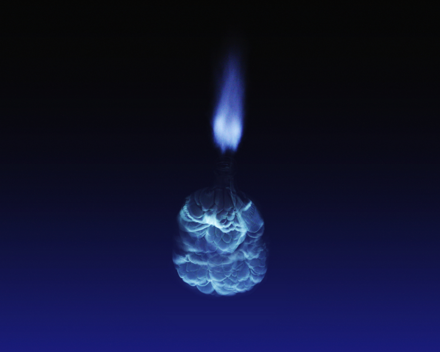 Premixed combustion of isopropyl alcohol in a glass jug forms a 'tulip